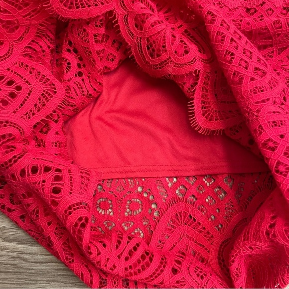 Tadashi Shoji Red Crochet Lace Jacques Midi Dress - Picture 11 of 12